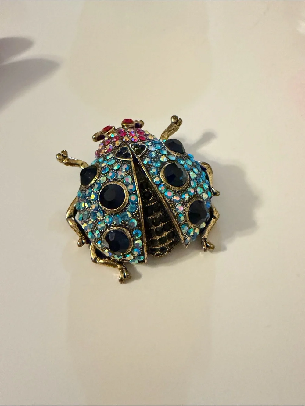 Vintage Cara NY attributed Madame LadyBug  Rhinestones Gold Tone Bug Pin